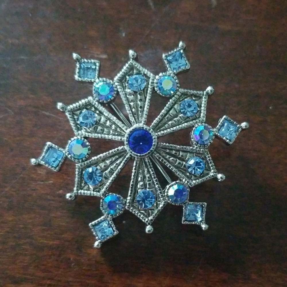 Silver Blue Rhinestone Snowflake